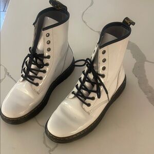 Dr. Martens White and Black Combat Boots with Classic Design